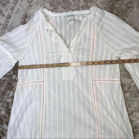 Sundance white balloon sleeve 1/2 button 100% cotton Boho flowy blouse SZ XS - Picture 8 of 9